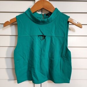 Forever 21 Teal Green Crop Cutout Detail Tank Top